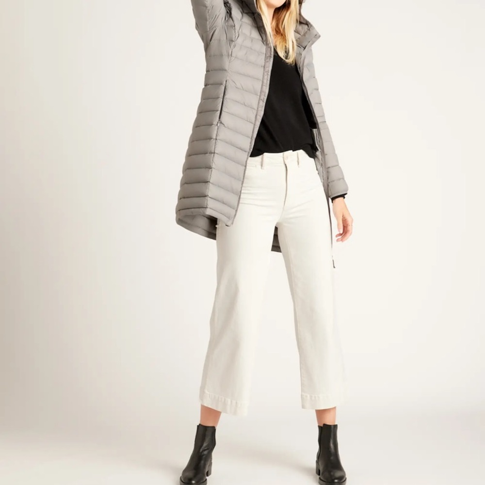 Quince Gray Hooded Puffer Coat Lightweight Down Long  Jacket NWT small - Picture 2 of 13